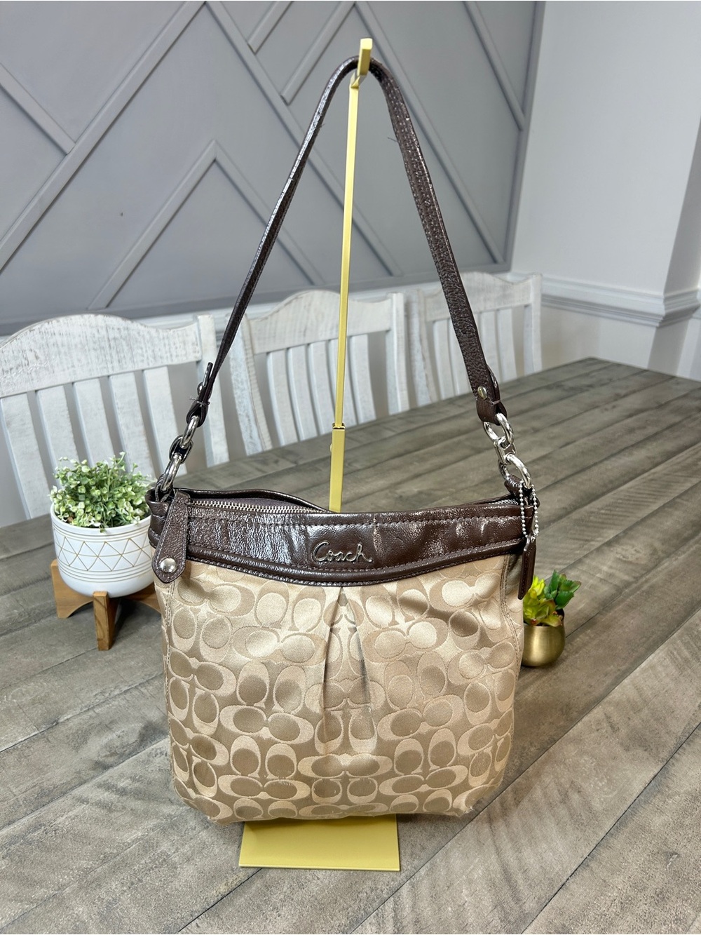 COACH Ashley F20111 Signature Hippie Crossbody Shoulder Bag Beige Brown Canvas